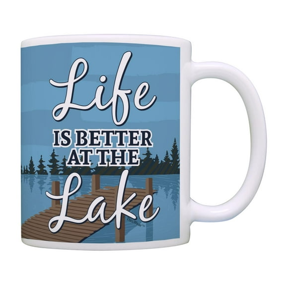 ThisWear Lake Gifts Life Is Better at the Lake Mug Lakehouse Mug Fishing Boating Coffee Mug Blue