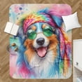 thumbnail image 4 of Hippie Australian Shepherd Portrait Watercolor Tie-Dye Vintage Styles Cozy Sherpa Blanket Aussie Dog Lover Gifts Warm Soft Throw Blanket - 00014, 4 of 5