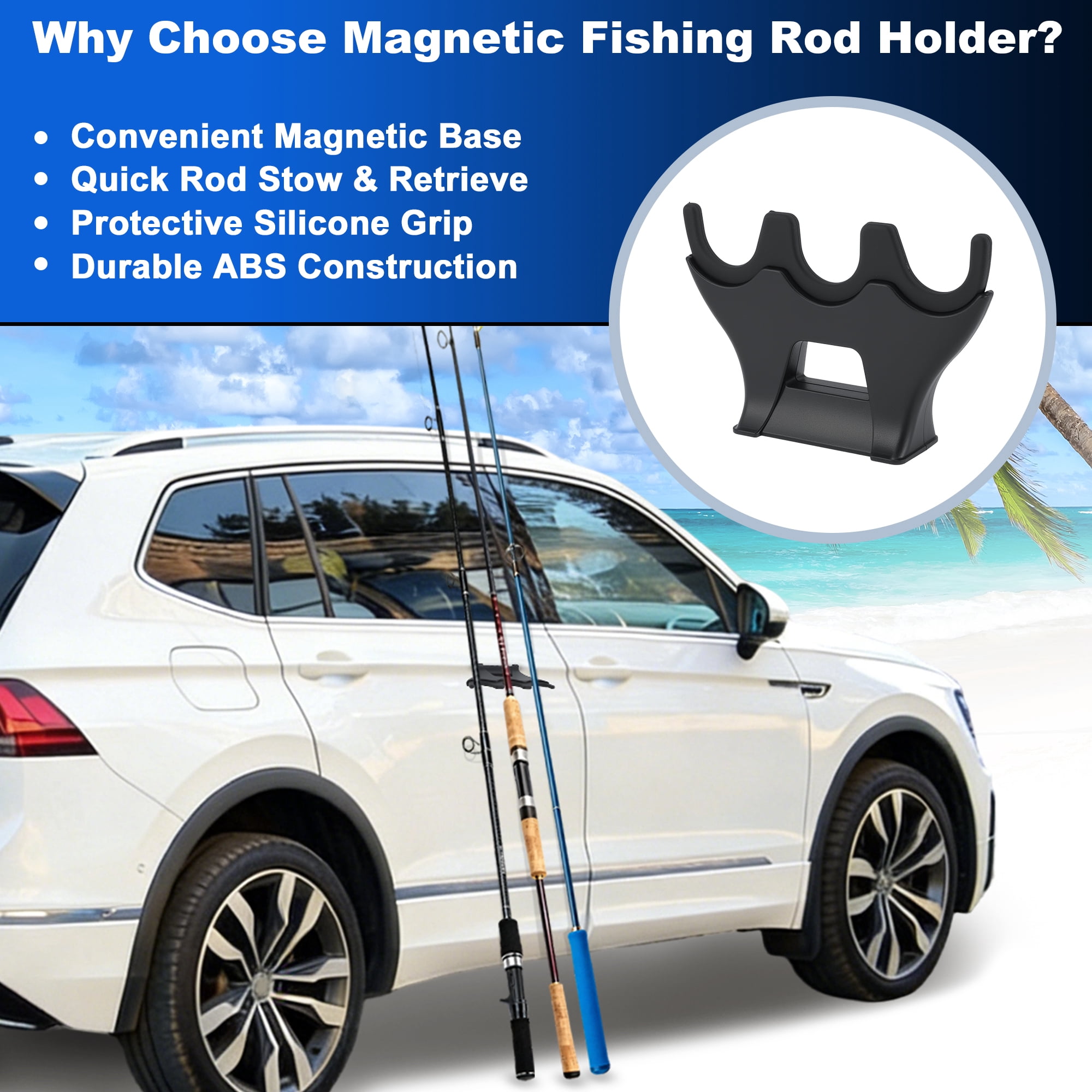 Unique Bargains Magnetic Fishing Rod Holder for Car Black 3 Rods 1 Pcs