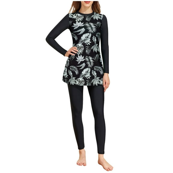 EINCcm Womens Two Piece Long Sleeve Rash Guard Sets Swim Shirts and Long Pants UPF50 Swimsuit Floral Print Full Coverage Bathwear