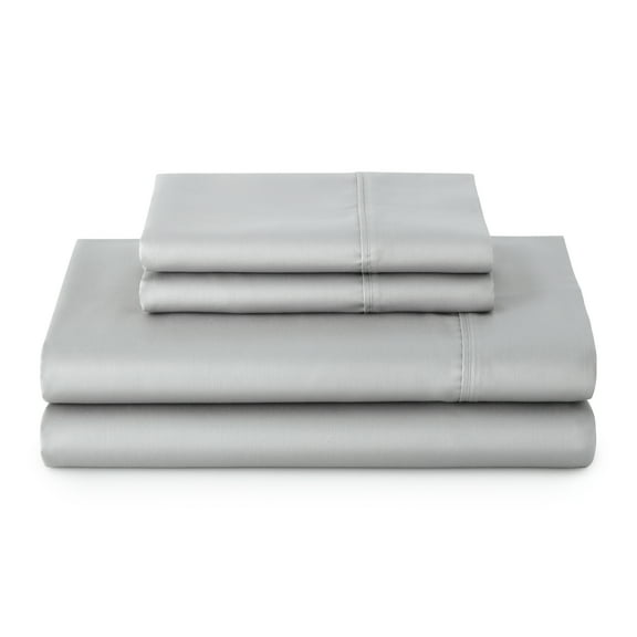 Better Homes & Gardens 4-Piece 300 Thread Count Soft Silver Cotton Sateen Bed Sheet Set, Queen