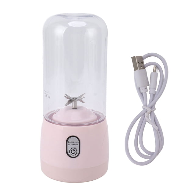Licuadora portátil recargable por USB, 6 cuchillas, mini exprimidor de frutas para viajes, deportes, cocina, 410 ml, color rosa