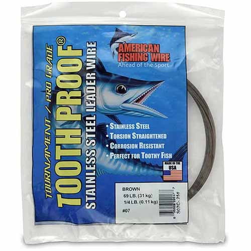 American Fishing Wire Tooth Proof Stainless Steel Single Strand Leader Wire, Size 7, Camo Brown Color, 69 Pound Test, 1/4 Pound Coil