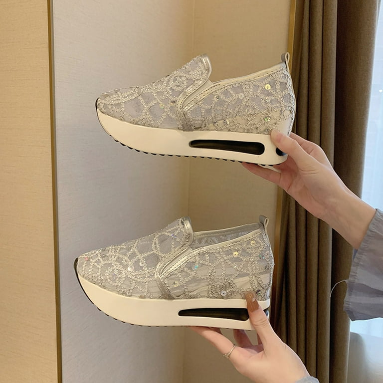 Women s Slip on Platform Sneaker Shoe Summer Clearance Female Fashion Mesh Cloth Low tops Casual Shoes Thick Heel Lightweight And Comfortable Shoes