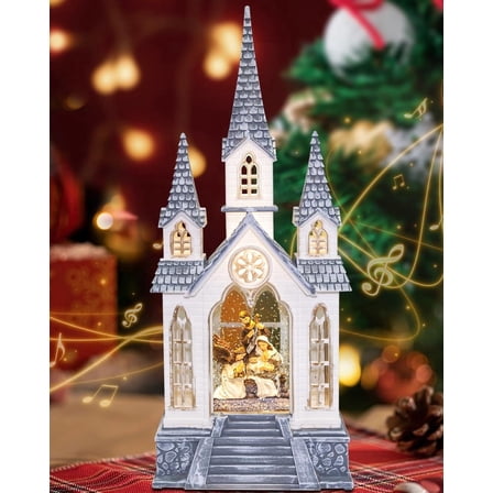 Kanstar Christmas Church Nativity Snow Globe, Light Up Musical with 6H Timer, Dual Power, 18 inch White