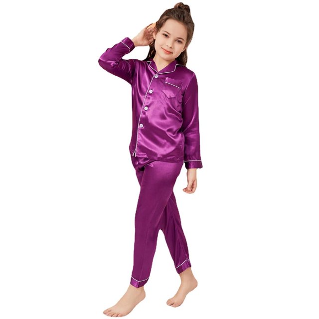 Pijamas de satén para niños y niñas, ropa de dormir de manga larga con botones, L313, venta al por mayor