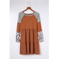 thumbnail image 4 of Women's Brown Waffle Knit Leopard Patchwork Long Sleeve Dress, 4 of 11
