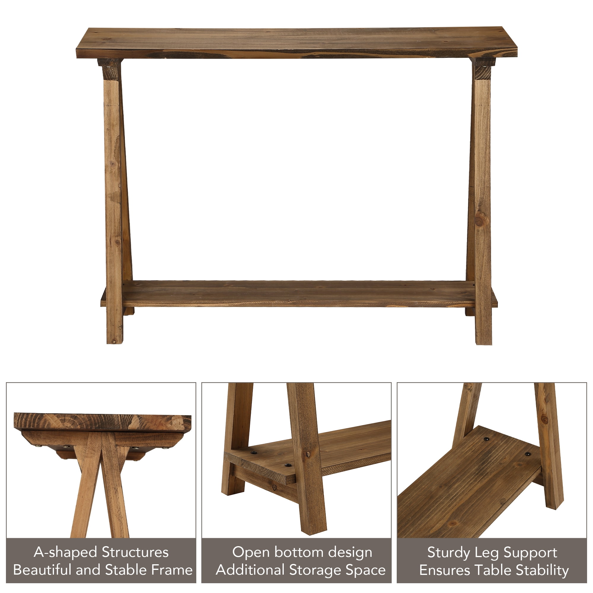 43.3" Farmhouse Solid Wood Narrow Console Tables with Shelf, Slim Sofa Table, Entryway Table for Living Room Hallway