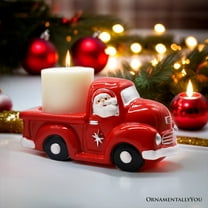 Lovely Ceramic Red Truck Candle Christmas and Santa Theme, Candleholder Home Decor