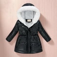 thumbnail image 2 of Glisme Girls Winter Jacket Hooded Coat With Trim Warm Zip Up Long Sleeve Jacket Slim Fit For Cold Weather Black Trend Outerwear Size 4-5 Years, 2 of 3