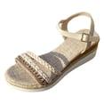 thumbnail image 5 of Womens Wedge Sandals Summer Dressy Espadrilles Open Toe Casual Platform Heeled Wedges with Adjustable Buckle Gold Size 6.5, 5 of 5