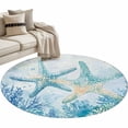 thumbnail image 2 of Teal Blue Coastal Round Area Rug 3.3 FT, Non Slip Small Entryway Kitchen Mat, Summer Ocean Starfish Coral Washable Soft Circular Rug Non-Shedding Door Mat for Bathroom Playroom Kids Room, 2 of 9