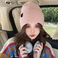 thumbnail image 3 of Women Beanie Hat Solid Color Stretch Ear Protection Brimless Windproof Autumn Winter Cloth Label Knitted Hat for Daily Wear, 3 of 10