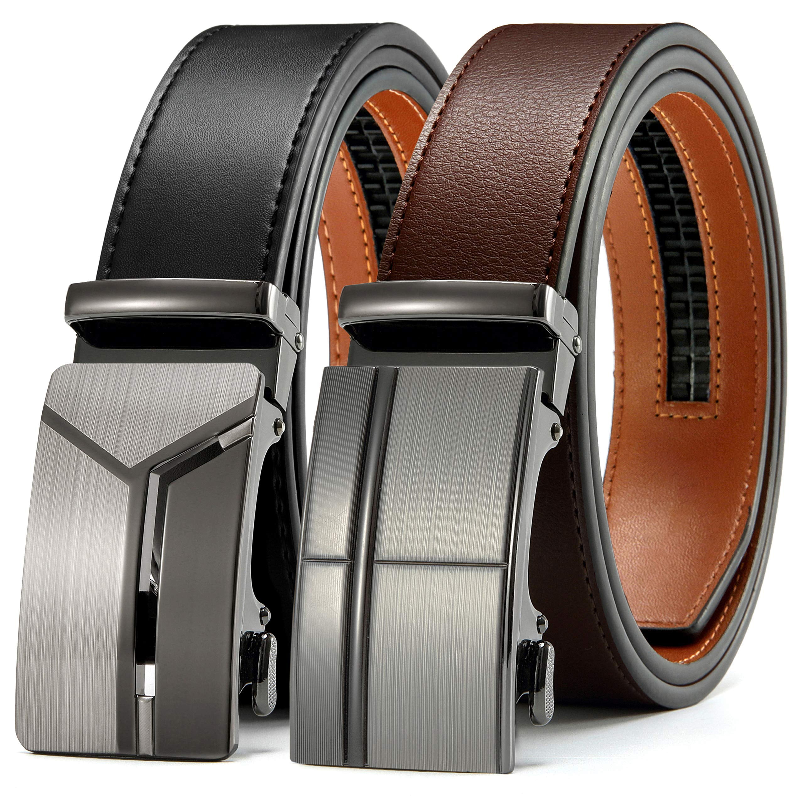 DOOPAI Men's Ratchet Belt 2-Pack – Automatic Buckle, Cut-to-Fit, Leather, Adjustable 28-56 Inch