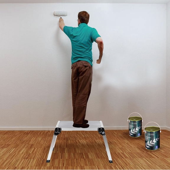CQSXDA Heavy Duty Aluminum Folding Work Platform Stool Ladder with 330 lbs Load Capacity and Non-Slip Feet for Decorating
