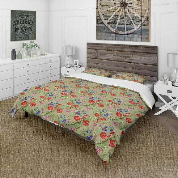 Designart 'Red, Purple and Little Blue Blossoming Flowers' Floral Duvet Cover Set