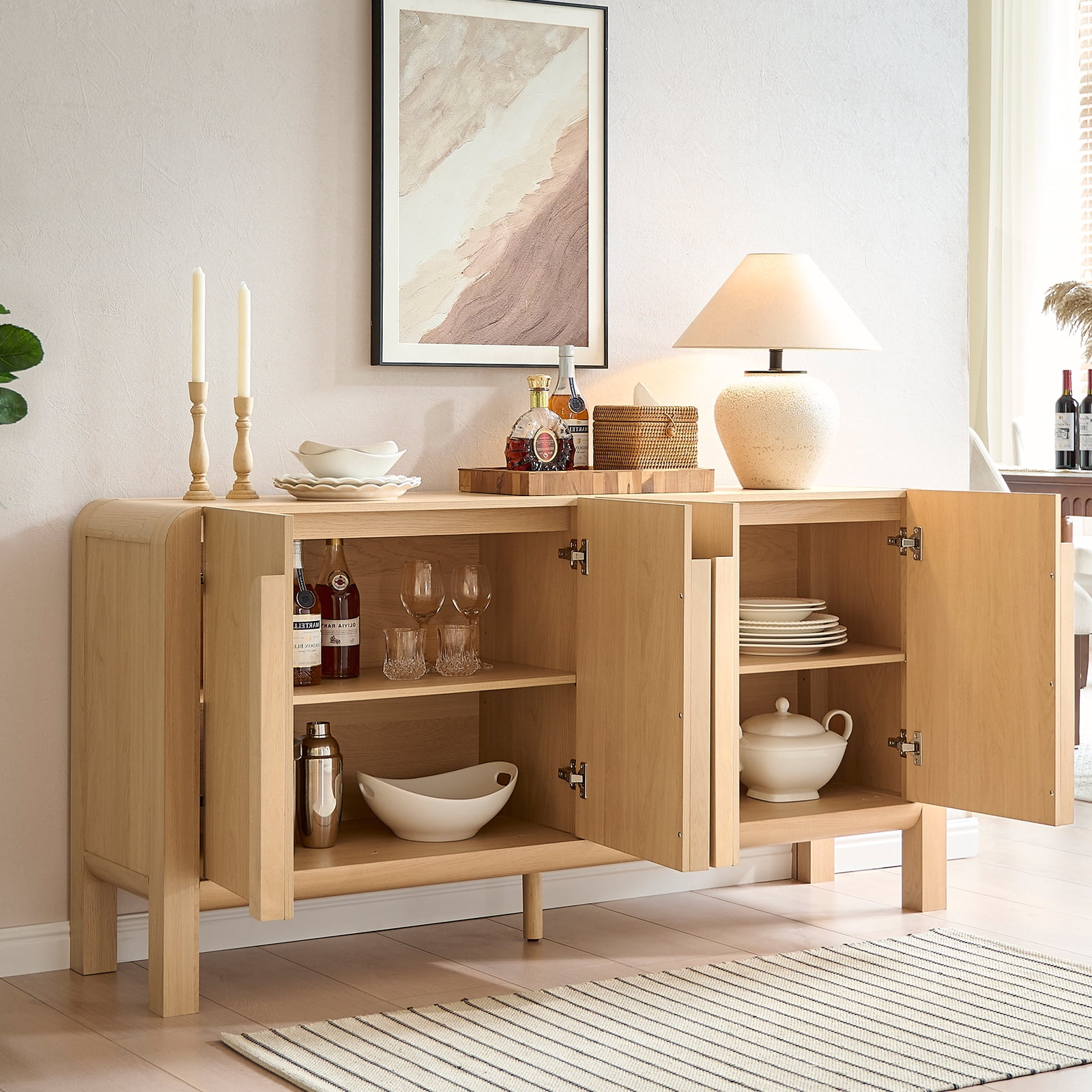 Modern 63" Wooden Sideboard Buffet Cabinet with Storage, Mid-century Credenza with Doors and Adjustable Shelves for Kitchen Living Room, Dining Room
