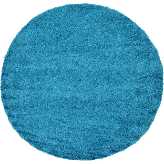 Unique Loom Solo Solid Shag Collection Area Modern Plush Rug Lush & Soft, 8' 0 x 8' 0 Round, Turquoise