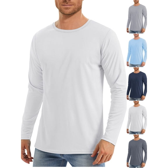 Fmbrln Men's Long Sleeve T Shirts Base Solid Color Shirts Fall Casual Fashion Crew Neck Pullover Tops White L