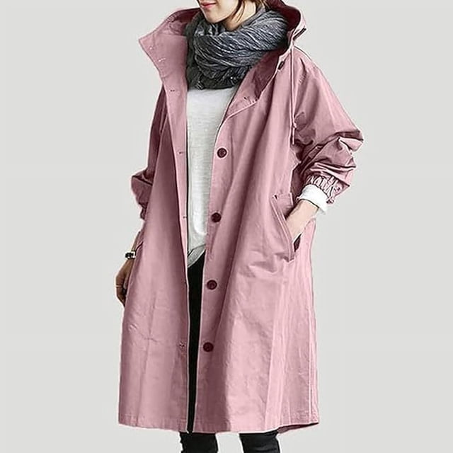Veste Coupe-Vent Décontractée pour Femmes avec Boutons, Poches, Capuche, Coupe-Vent, Imperméable pour Randonnée en Plein Air
