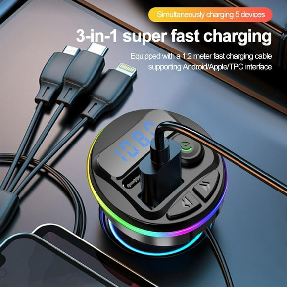 2 TRANSMISORES FM 3 EN 1 BLUETOOTH 5.0 KIT USB C PARA AUTOMÓVIL REPRODUCTOR MODULADOR MP3
