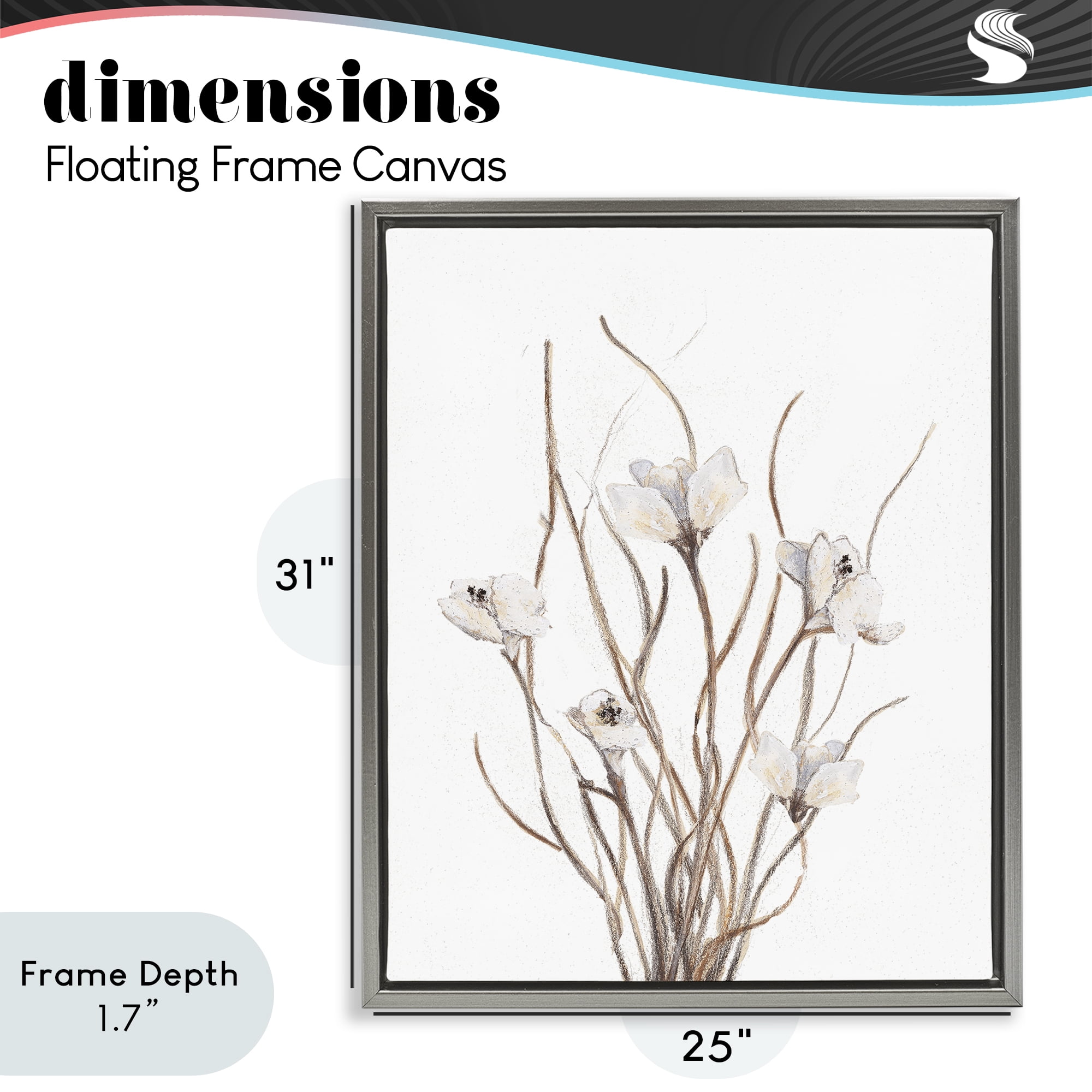 Stupell Industries Curly Floral Branches Gray Framed Floater Canvas Wall Art, design by Lanie Loreth