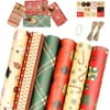 6 Sheets Folded Snowman Santa Claus Christmas Tree Assorted Buffalo Plaid Kraft Paper for Christmas Present Wrapping