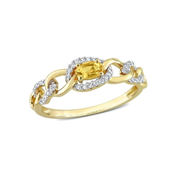 Gem & Harmony 1/4 Carat (Ctw) Citrine Link Ring in 10K Yellow Gold with Diamonds for Women