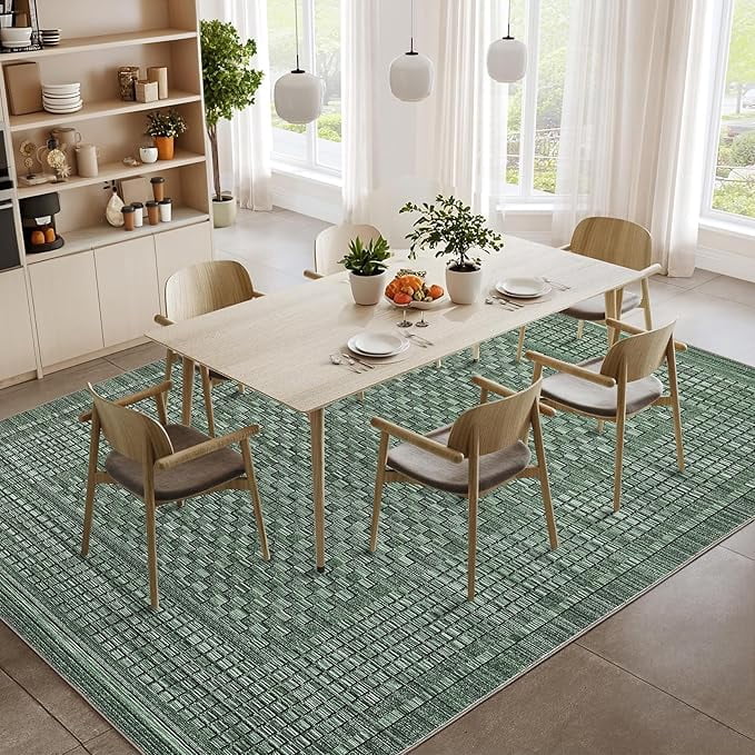 Large Living Room Area Rug 8x10 - Machine Washable Modern Rugs Boho Neutral Rug Non Slip Non-Shedding Low Pile Farmhouse Carpet for Bedroom Nursery Classroom Dorm 8'x10' Green