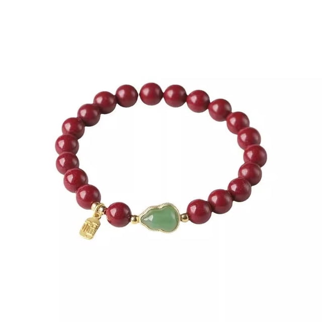 Pulsera de cinabrio con colgante de calabaza de jade para mujer, cuentas de 6 mm