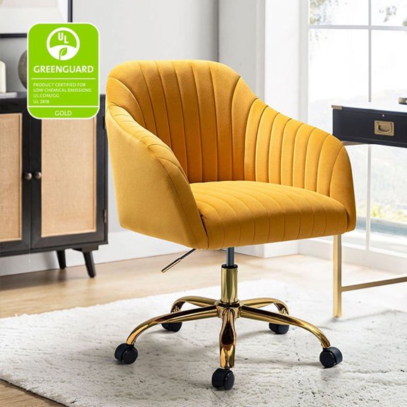 Velvet Office Desk Chair Makeup Vanity Table Chairs Adjustable Armchair Gold Legs Mustard