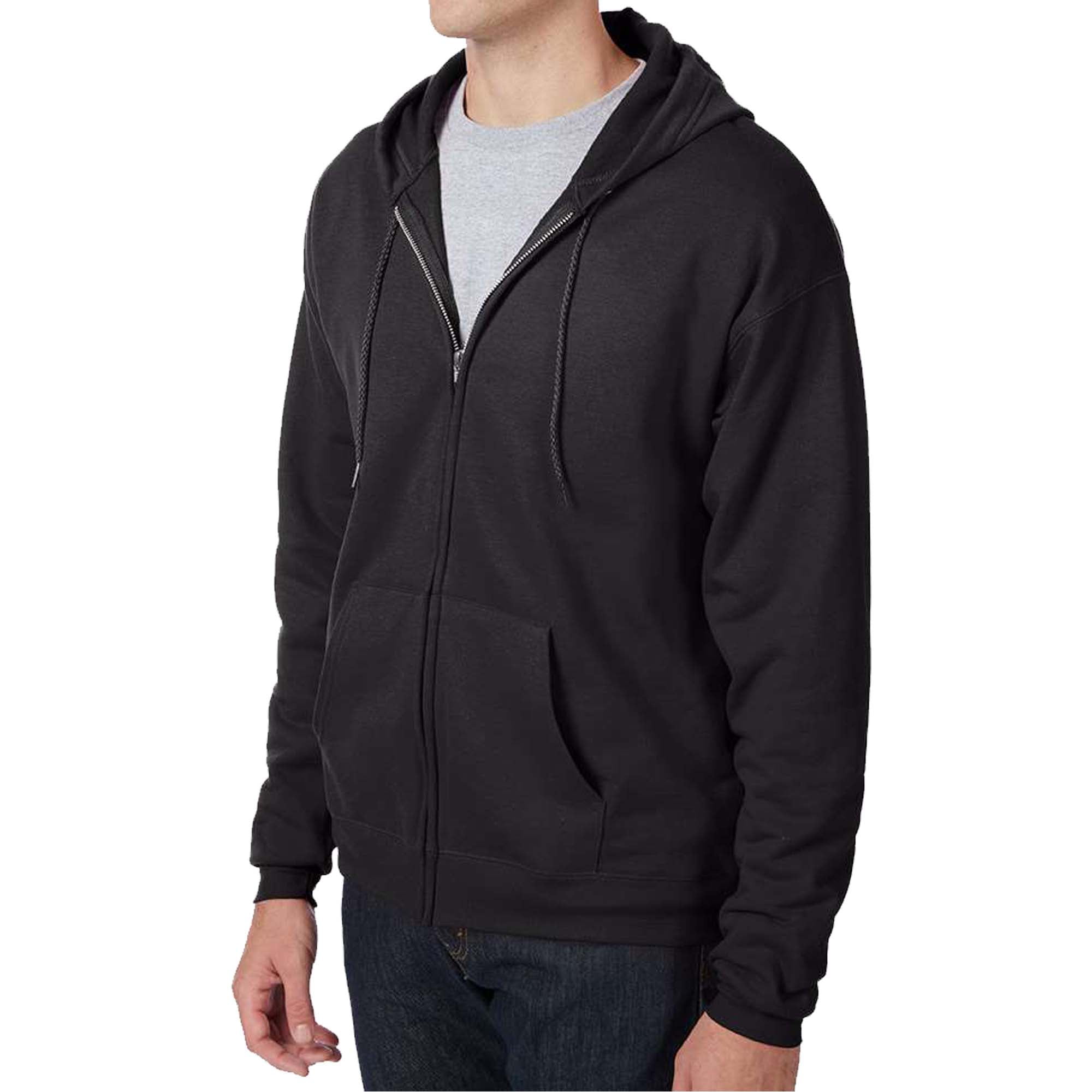 Hanes EcoSmart Full-Zip Hooded Sweatshirt, Soft Fleece Hoodie, Zip-Up Jacket with Pockets, Black, M