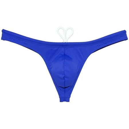 Botmois Men Solid Swim Thong Nylon Swimwear Pouch Bikini Swimsuit T-back Bikini Blue XL