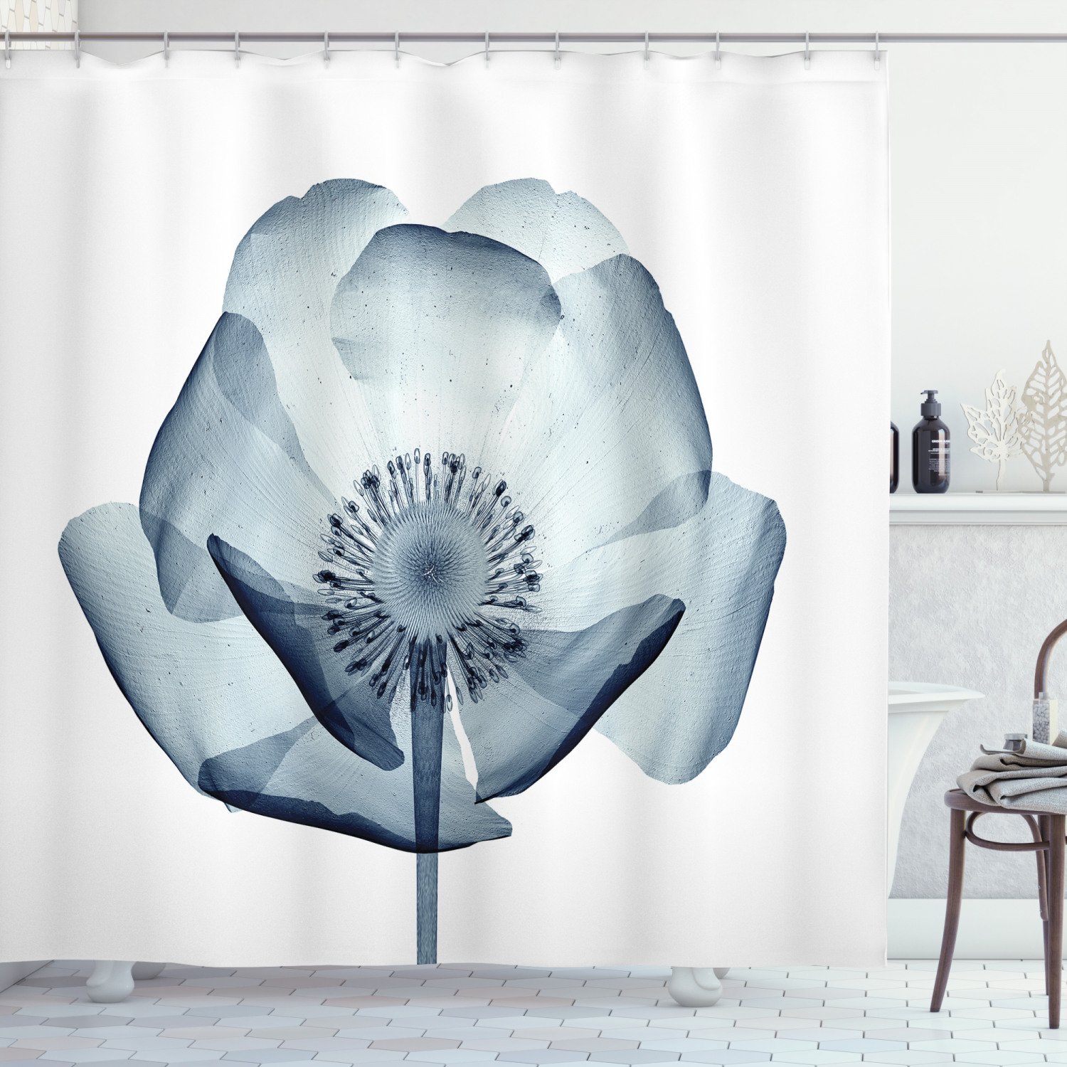 Xray Flower Decor Shower Curtain Set, Closer Vision Of A Poppy Flower