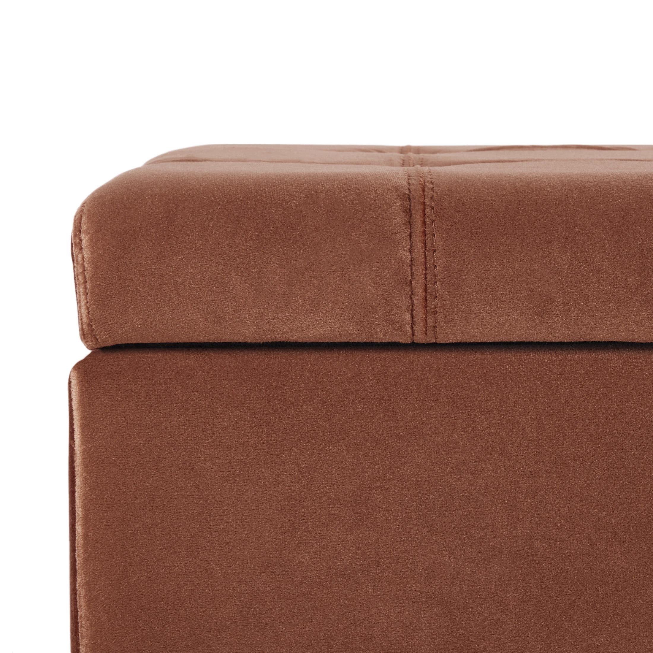 Velvet Tufted Storage Bench with Lift-Up Top & Birch Wood Legs, Blush