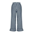 thumbnail image 6 of XFLWAM Women's Y2K Gingham Pants Wide Leg Elastic Waist Ruffle Hem Pants Casual Loose Cute Lounge Trousers Navy Blue L, 6 of 7
