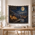 thumbnail image 5 of Winter Village Under Full Moon with Lanterns, Cozy Vintage Style for Cabin Decor Lovers, Snowy Wall Decor Housewarming Gift, Tapestry Wall Hanging for Bedroom and Living Room, 5 of 7