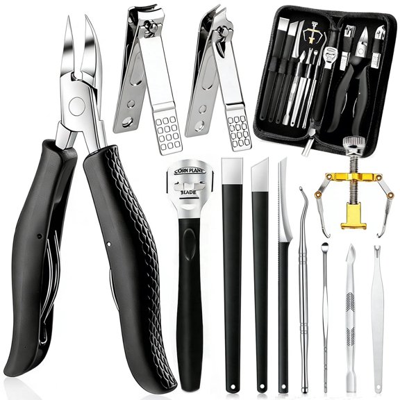 12 PCS Nail Clippers Set, Stainless Steel Heavy Duty Toenail & Fingernail Trimmer Kit for Thick Nails – Professional Manicure Pedicure Grooming Tools with Travel Case for Men Wome Adults