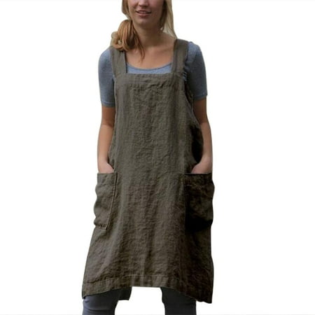 

HLONK Japan Style Cotton Linen Aprons Pinafore Cross Bandage X Shape Back