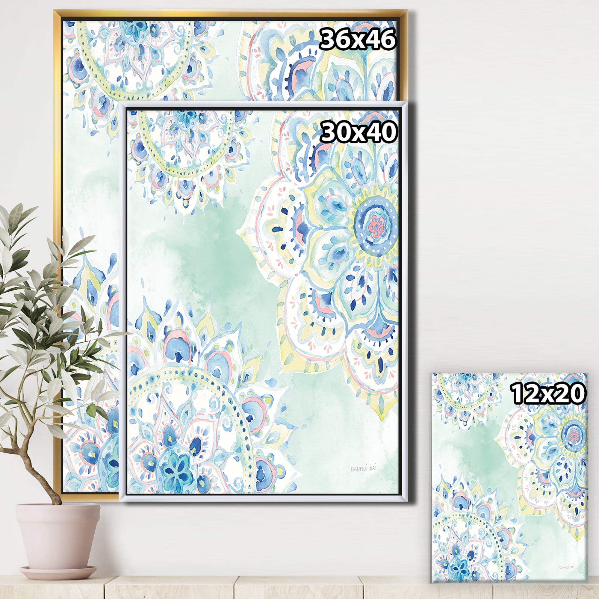 Designart ' Watercolor mandalas IV ' Floral & Botanical Framed Canvas