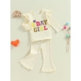 thumbnail image 6 of Aojekbee Little Girls Birthday Outfit Sets Flying Sleeve Letter Embroidery Tops Solid Color Flared Pants Sets, 6 of 10