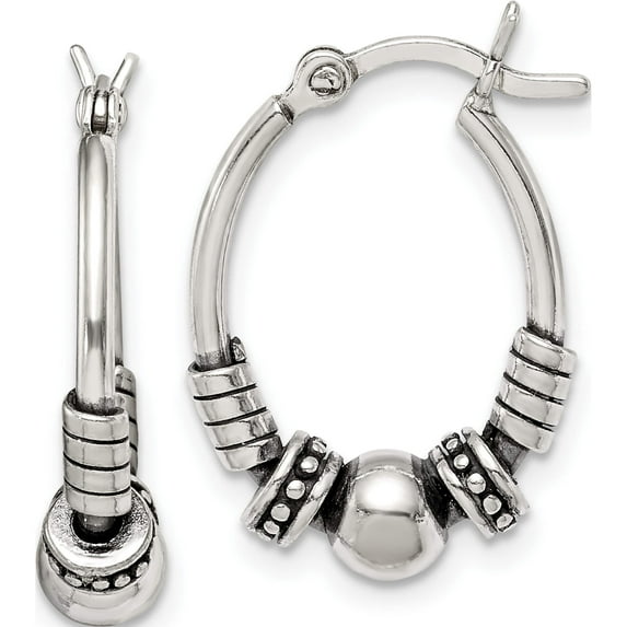 Sterling Silver Antiqued Hoop Earrings (21.06 X 14.45) Made In India qe14194