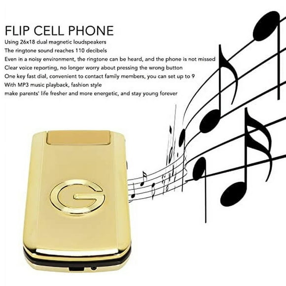 Zyyini G9000 Unlocked Flip Phone, 2.4inch Big Buttons Big Fonts Flip Mobile Phone for Seniors, Dual SIM, Volume Speaker, with LED Flashlight, 4800mAh Battery, Gold