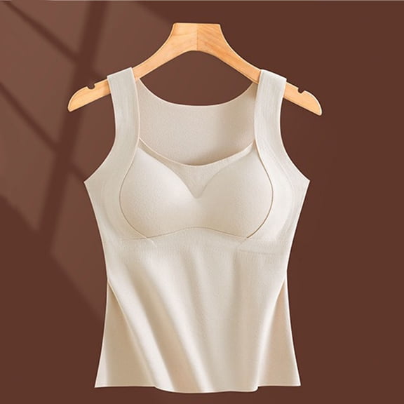 Roncen Women's Thermal Vest with Built-in Bra, Fleece Lined Seamless Tank Top, Printed Warm Sleeveless Undershirt