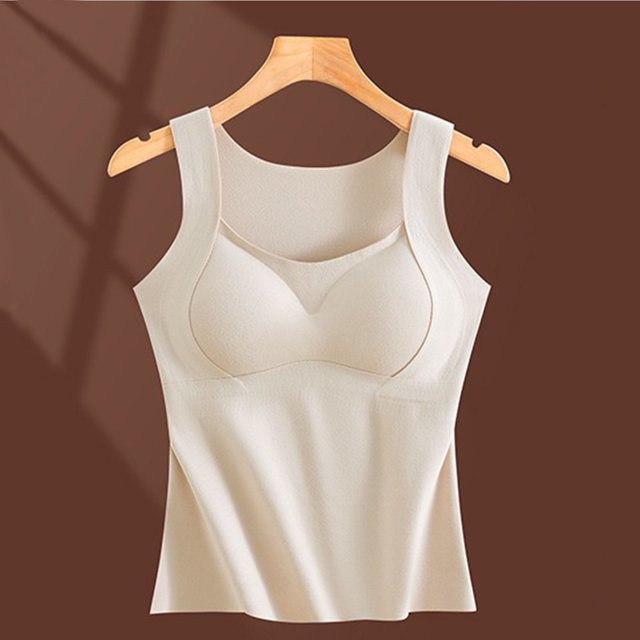 Ropa interior térmica para mujer, cálida, de color liso, para otoño e invierno, con almohadilla para el pecho sin costuras, con parte inferior de terciopelo y parte superior interior, sujetador de dac