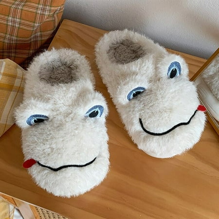 

QWZNDZGR Men s Novelty Frog Slippers Cute Animal Bedroom Shoes Unisex Winter Warm Fluffy Slippers Fleece Outdoor Shoes Birthday Gifts