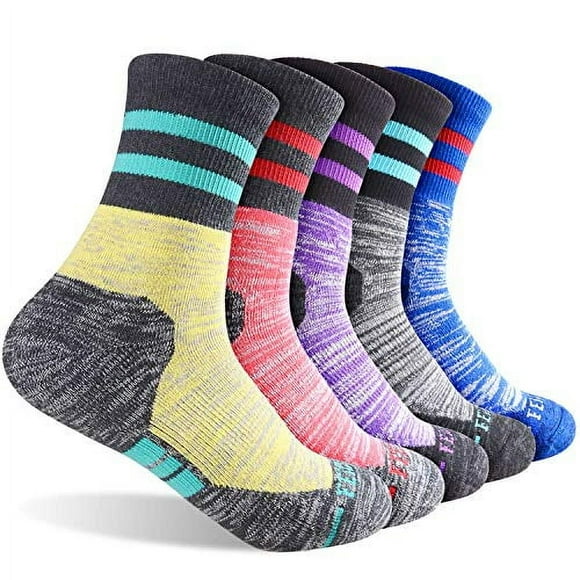 FEIDEER 5 Pairs Women's Hiking Walking Outdoor Recreation Socks Wicking Cushion Crew Socks
