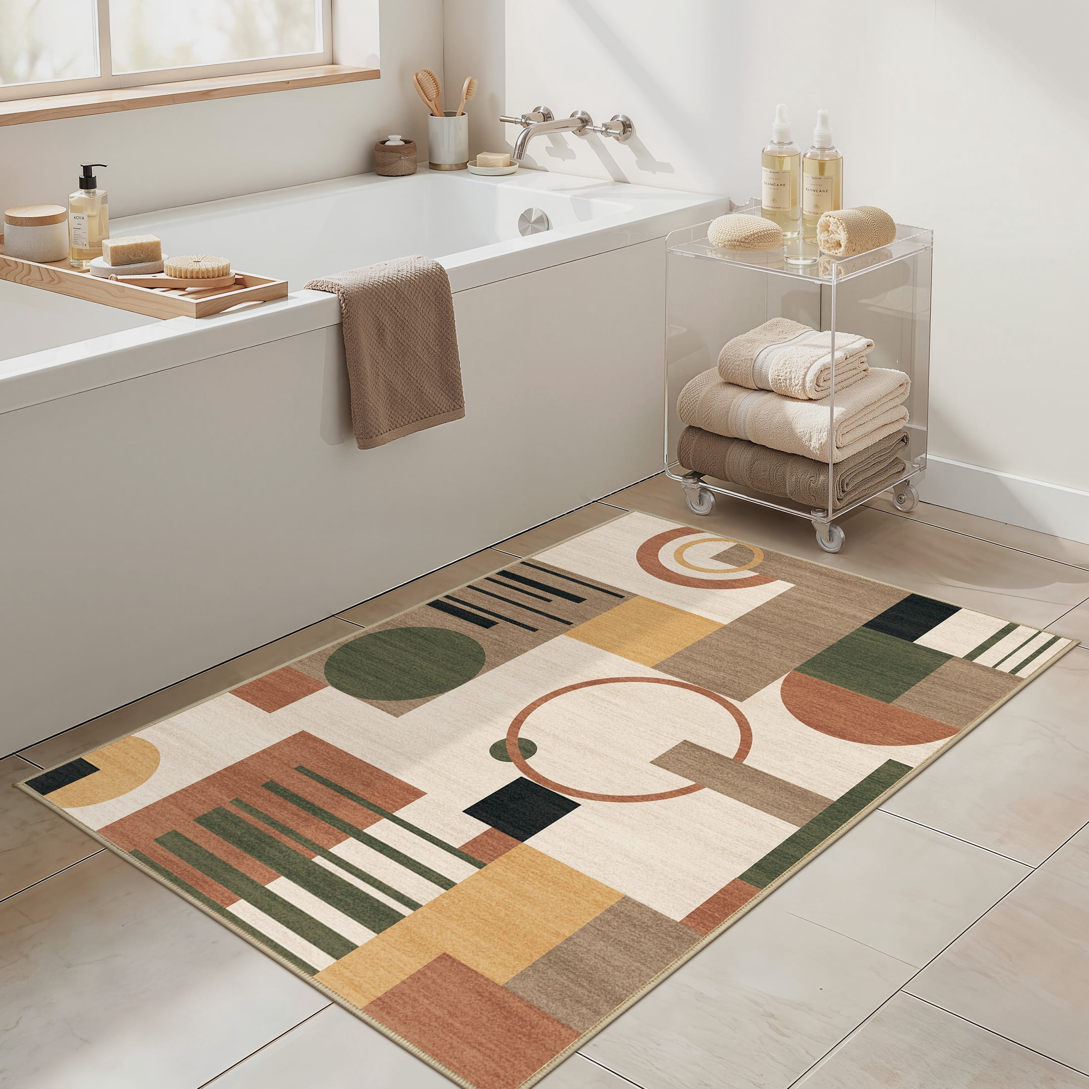 MICGEEK 3x5 Washable Area Rugs for Living Room, Modern Geometric Printed Rug, Vacuum-Friendly, Non Slip Indoor Rug for Bedroom Dining Room Home Decor Carpet, Beige Multi