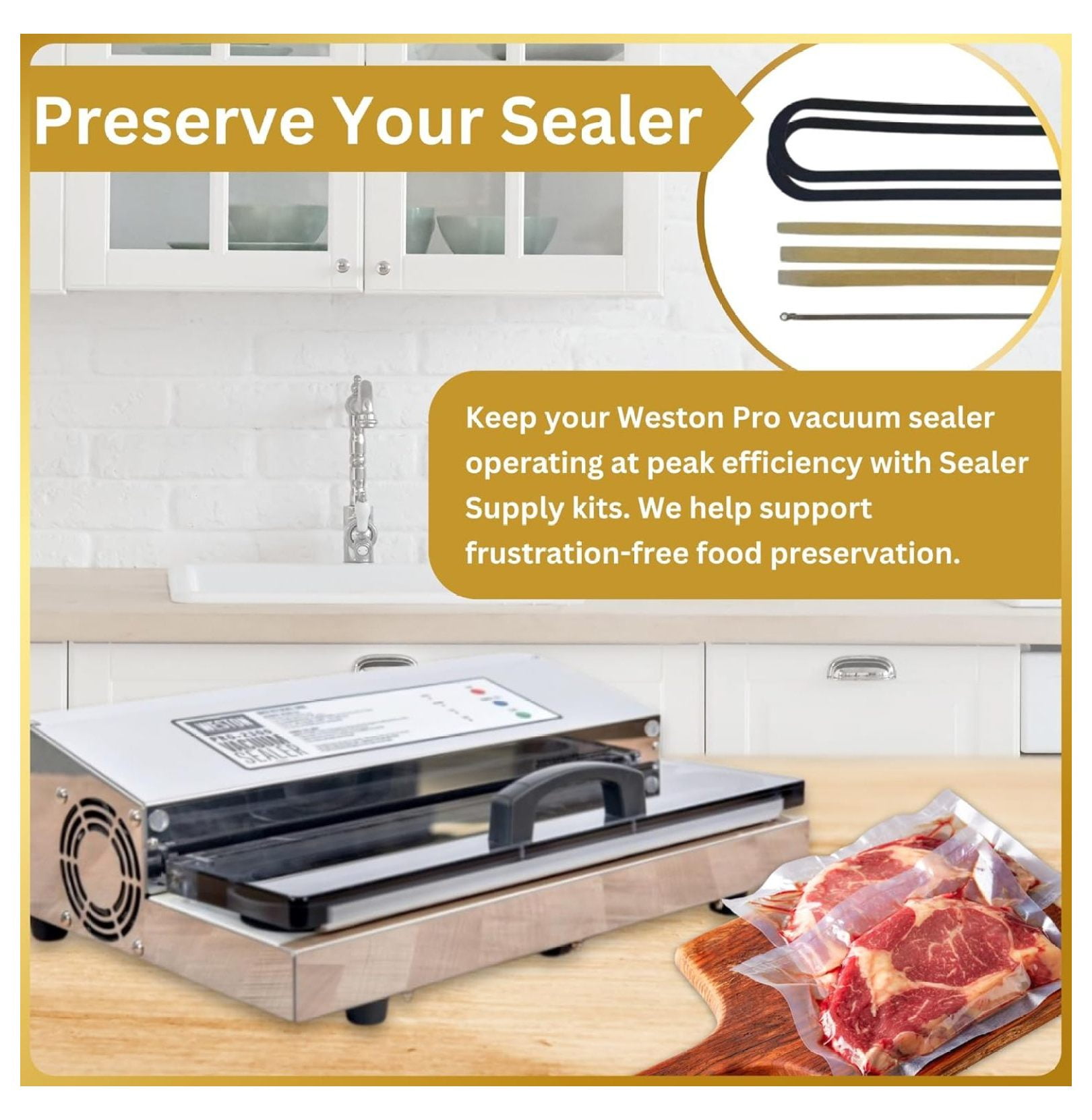 Vacuum Sealer Parts Kit Compatible with PRO-2100, PRO-2300, PRO-3500 - Seals & Tape