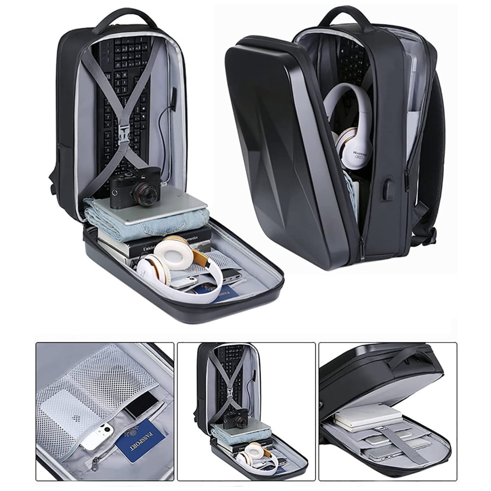 Anti Theft Hard Shell Shoulder Backpack, Business Laptop Backpack With USB Charging Port Fit 15.6 inch Laptop, Black